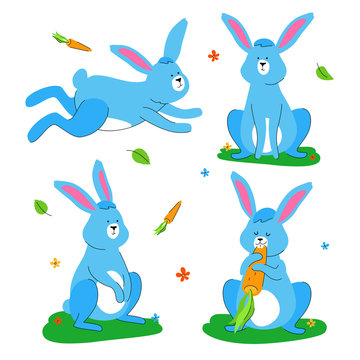 Cute rabbit - flat design style set of characters
