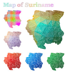 Hand-drawn map of Suriname. Colorful country shape. Sketchy Suriname maps collection. Vector illustration.