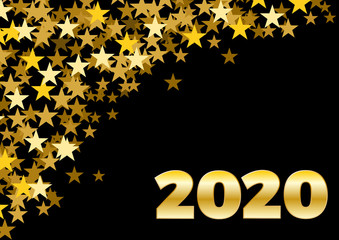 2020 Happy New Year celebrate card with holiday greetings and golden stars
