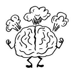 Overworked brain boils with fatigue and discontent. The brain releases steam.