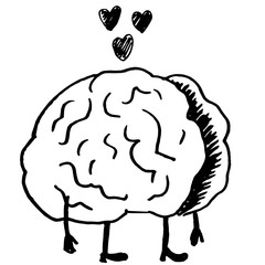 Brain concept fell in love. Graphics illustration yubov, sympathy, feelings.