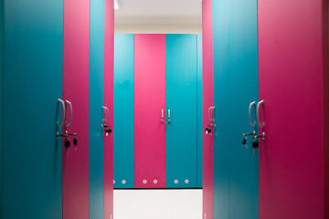 blue and pink cabinets for self storage