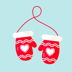 Red mittens. Christmas design. Decoration icon. Vector illustration.