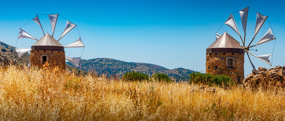 Old windmills on the island of Crete, Greece.