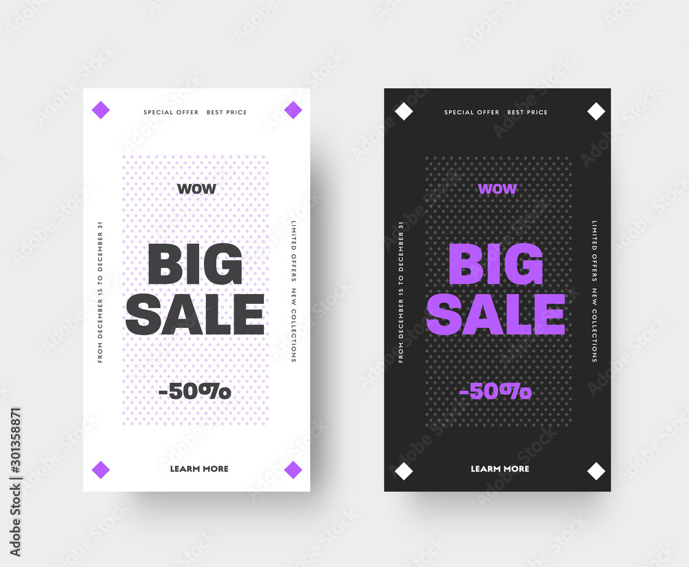 Aufkleber set of vector white and black templates for mobile applications and social media. banner design with