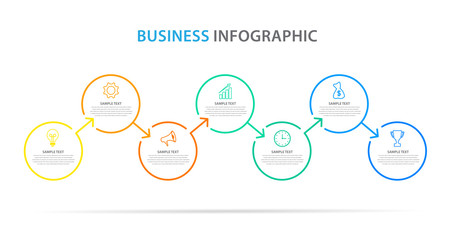 business infographic template, thin line circle design with icon and 7 option or step, vector eps 10