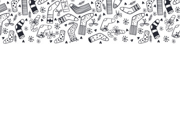 Christmas background, hand drawn elements. Ideal for web site, web page, flyer, poster or advert. Monochrome.