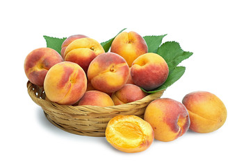 Naklejka na ściany i meble fresh ripe juicy bright apricot on a white background