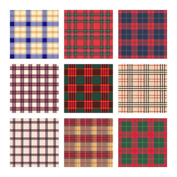 Vector set of tartan pattern. Scottish traditional seamless vector. Plaid fabric. Warm pattern, ornament.