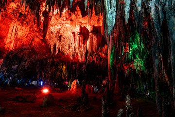 Stalactites at Khao Bin Cave in Ratchaburi, Thailand.