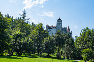 Fototapeta na wymiar Castle Bran in Romania, Vlad Dracula house, landscape with medieval tower