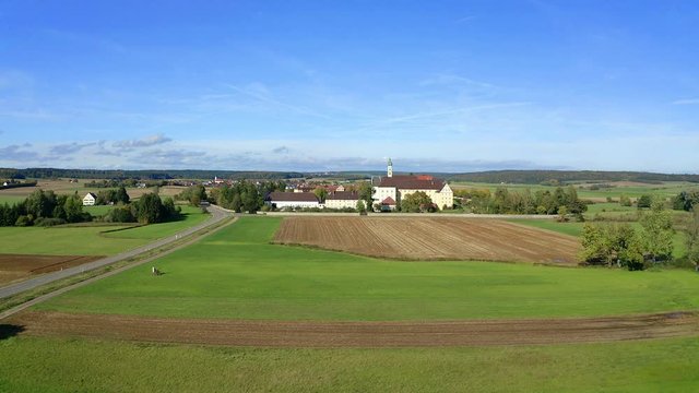 Aeria view , flight at  Monastery M&ouml;dingen, Diocese of Augsburg, Bavaria, Germany, Europe