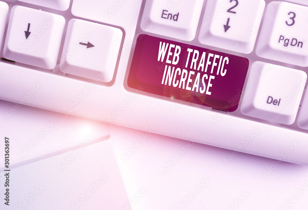 Aufkleber text sign showing web traffic increase. business photo text expand visitors to a website a number of