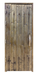 ancient wooden door on white wall,clipping path
