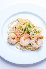 Spaghetti with garlic and shrimps