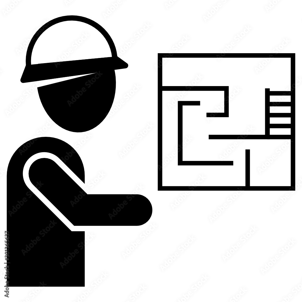 Poster worker holding building construction map vector icon design