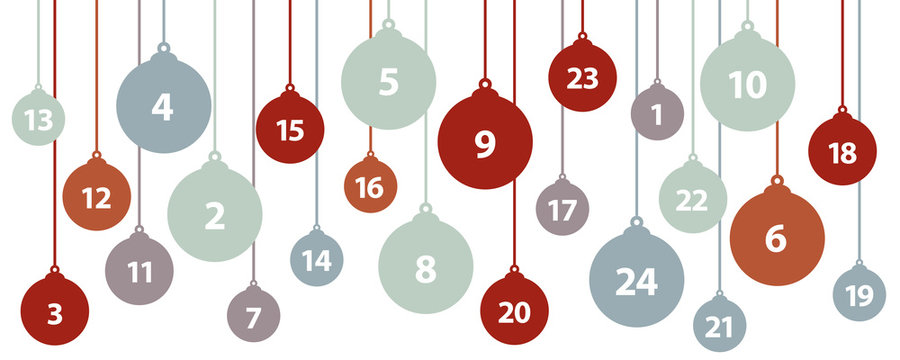 Advent Calendar 24 Christmas Tree Balls Vector Illustration EPS10