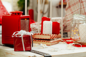 Red and white Christmas candles interior decoration