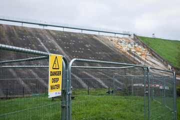 Toddbrook Reservoir, Whaley Bridge, High Peak image after dam collapse disaster, showing temporary repair and drained reservoir