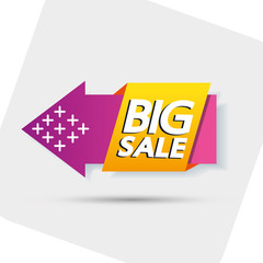 commercial label with big sale offer lettering and arrow vector illustration design