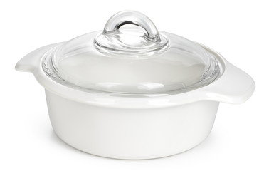 White ceramic cooking pot isolated on a white background