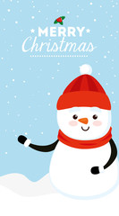 merry christmas poster with snowman vector illustration design