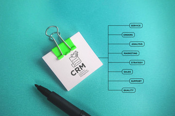 CRM - Customer Relationship Managament - icon with keywords