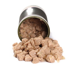 Canned dog, cat food isolated on white background