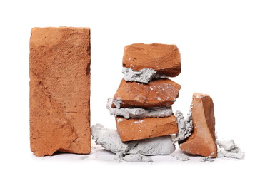 Bricks with fresh cement mortar isolated on white background