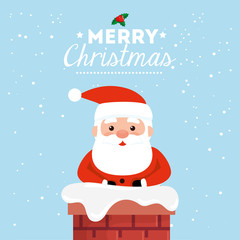 Fototapeta na wymiar merry christmas poster with santa claus in chimney vector illustration design