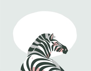 Fototapety  Ręcznie rysowane wektor streszczenie kreskówka nowoczesna grafika afrykańskie safari kolaż ilustracje sztuki transparent ze zwierzętami safari na białym tle na pastelowym kolorze tła