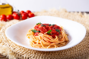 Spaghetti with tomato sauce. Classic dish of Italian tradition. Healthy eating, italian food