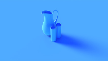 Blue Jug with a Handle and Two Glasses 3d illustration 3d render
