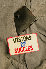 Conceptual hand writing showing Visions Of Success. Concept meaning Clear End Result of Purpose...