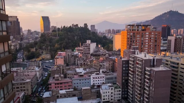 Zoom out timelapse of the city of Santiago de Chile