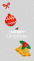 merry christmas poster with ball and bells design