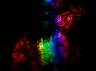 Abstract smoke isolated on black background,Rainbow powder