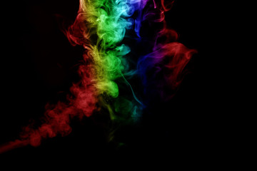 Abstract smoke isolated on black background,Rainbow powder