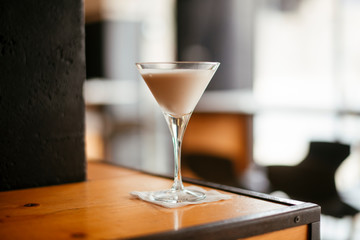 Coffee cocktail.  Alcoholic cocktail on bar counter.