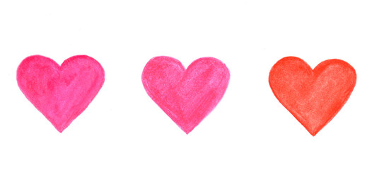 Hand drawn watercolor hearts isolated on white background