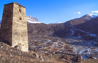 Fototapeta premium Architectural and natural monuments - ruins of architectural Balkar settlements