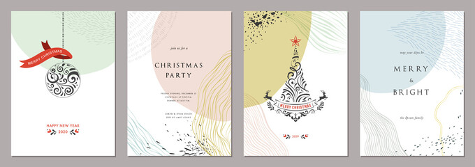 Merry Christmas and Bright Corporate Holiday cards. Modern abstract creative universal artistic templates.