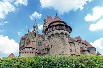 Fototapeta premium Summer landscape with Burg Kreuzenstein castle in Austria