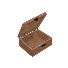 Watercolor illustration. Casket, jewelry box, storage of small things. Open, empty, brown, wooden. For decorating postcards, booklets.