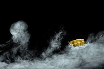 Fototapeta premium smoke people-shaped with gold coins stacks