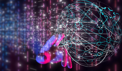 touching global network and data exchanges over the world 3D rendering
