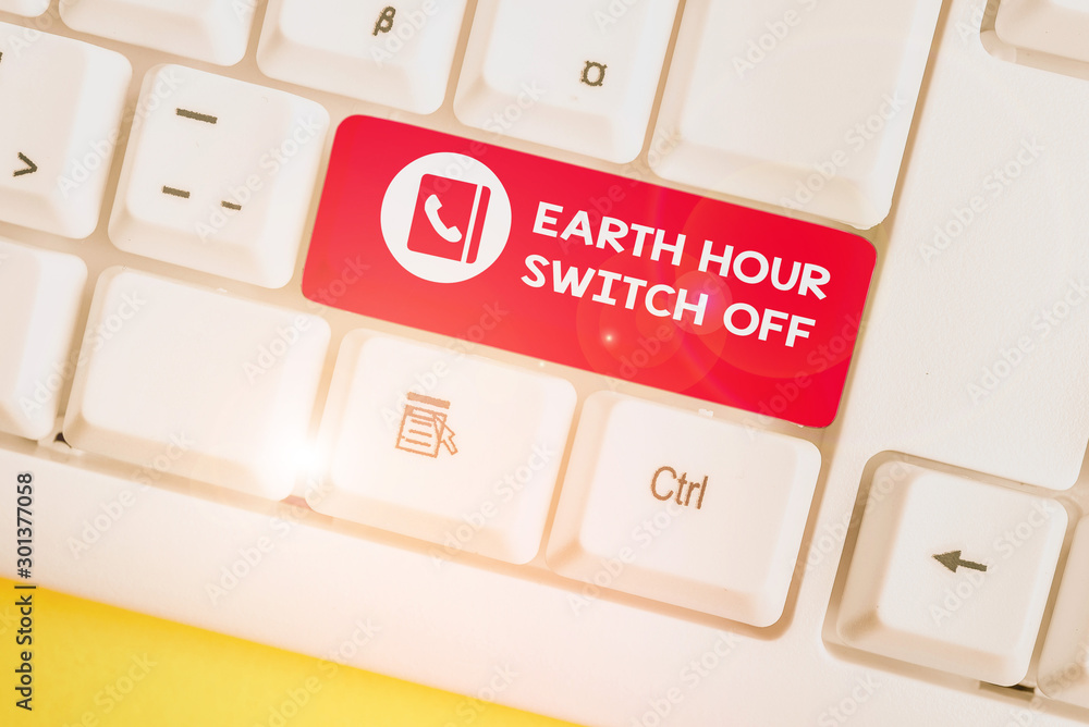 Aufkleber handwriting text earth hour switch off. conceptual photo the lights out event annual movement planet