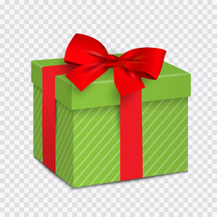 Green gift box with red bow