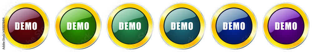 Poster Demo glossy icon set, silver metallic golden vector illustrations in 6 options for web design and mobile applications