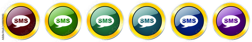 Aufkleber Sms glossy icon set, silver metallic golden vector illustrations in 6 options for web design and mobile applications